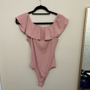 Pink off the shoulder bodysuit